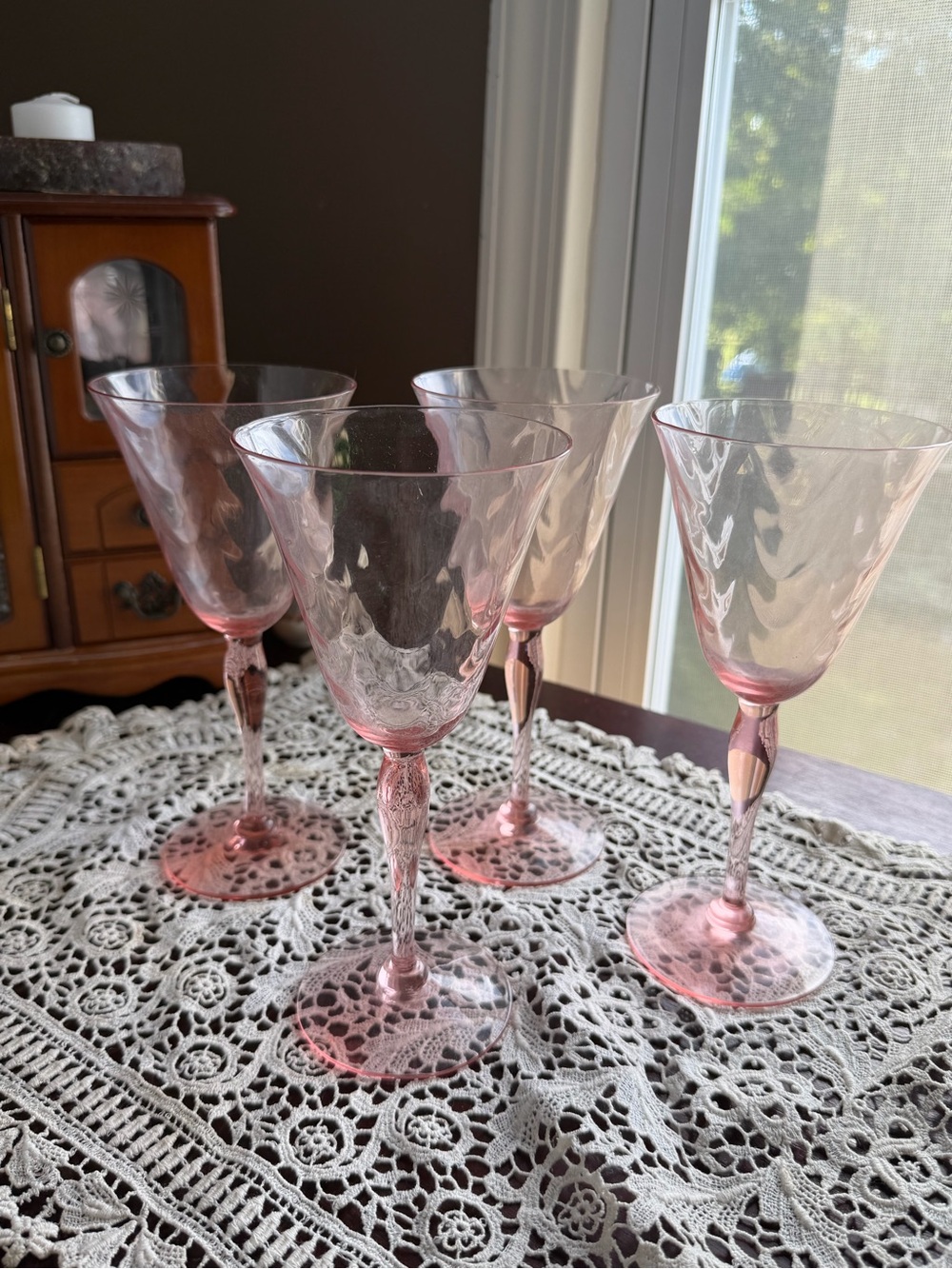 Pink Crystal Wine Glasses - Set of 4